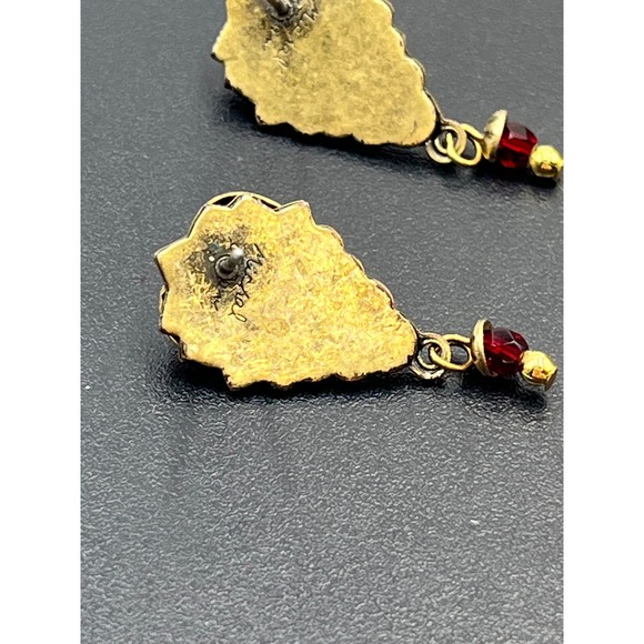 Michal Golan Handmade Designer Victorian Style Red Stone Dangle Earrings - Picture 9 of 12